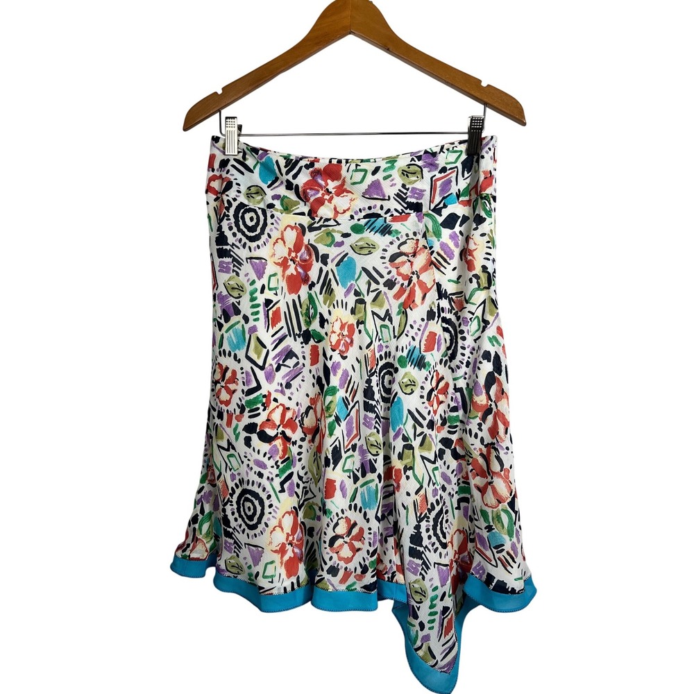 Work To‎ Weekend Womens Abstract Floral Handkerchief Hem Midi Skirt Multicolor 8